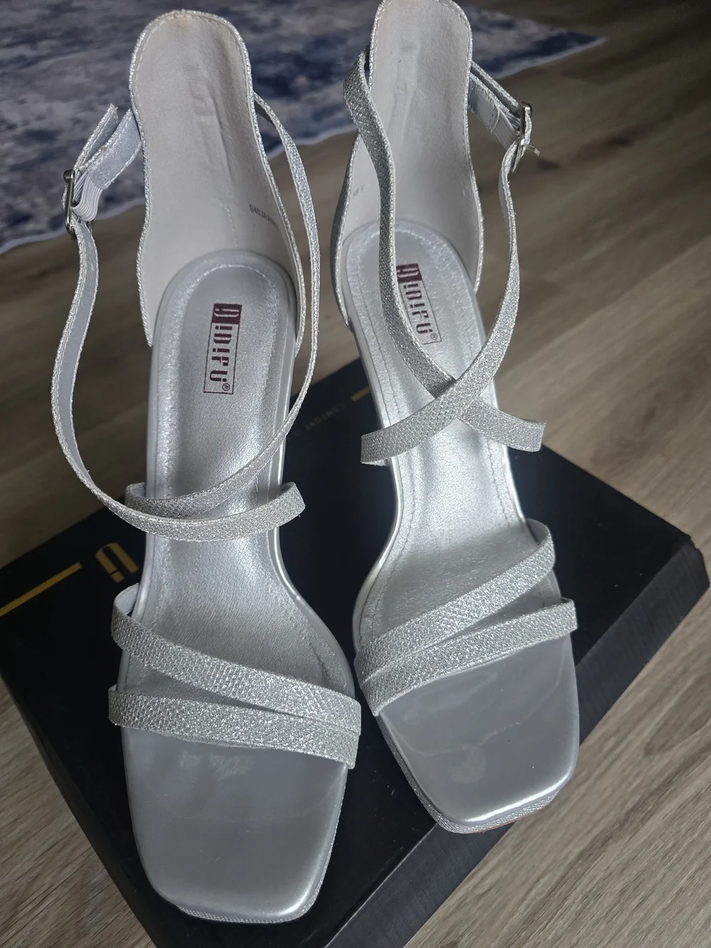 Amazon Silver Glitter Strappy High Heels